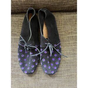 LOVE by DIEGO BINETTI Very Rare Black Suede Flats With Cut-Out Purple Polka Dots